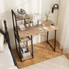 Compact computer desk workstation with natural wood finish and 4-tier shelves, ideal for home and office organization.