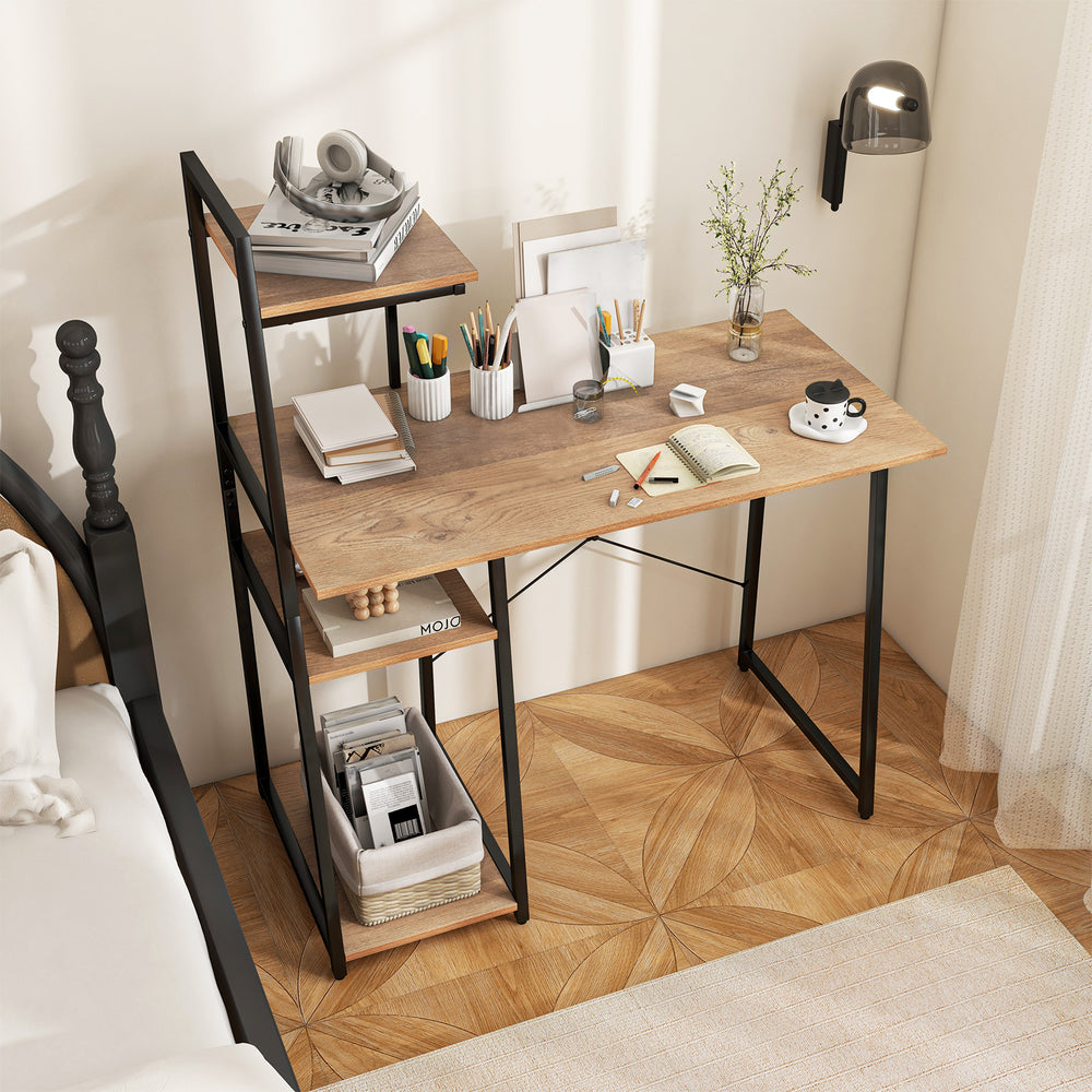 Compact Computer Desk Workstation with 4 Tier Shelves for Home and Office-Natural - Gallery View 1 of 11