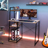 Compact computer desk workstation with 4 tier shelves, featuring a natural wood finish and sturdy metal frame for home.