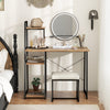 Compact computer desk workstation with natural wood finish, featuring 4 tier shelves for home and office organization.