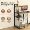 Compact computer desk workstation with 4 tier shelves, natural wood finish, ideal for home and office organization.