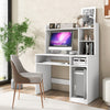 White home office computer desk with hutch and keyboard tray, showcasing a stylish design for efficient workspace.