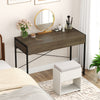 Computer desk with 2 drawers in oak finish, featuring a metal frame and X-shaped support, ideal for home office use.
