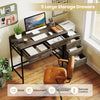 Computer desk with 5 large storage drawers in grey, featuring a wide desktop and industrial-style black metal frame.