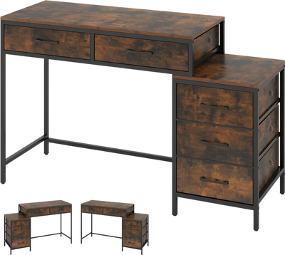 Costway Reversible Computer Desk w/ 5 Drawers & Printer Stand 86297790 New