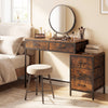 Rustic brown computer desk with 5 drawers and printer stand, ideal for bedroom or small spaces, featuring a spacious.