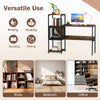 Computer desk with bookshelf in rustic brown, featuring open shelves and a sturdy metal frame for versatile home office.