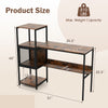 Computer desk with bookshelf in rustic brown, featuring spacious desktop, mesh cabinet, and open shelves for storage.