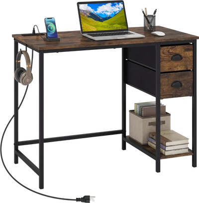 Costway Computer Desk Charging Station 2 Fabric Drawers Small Spaces 28068844 New