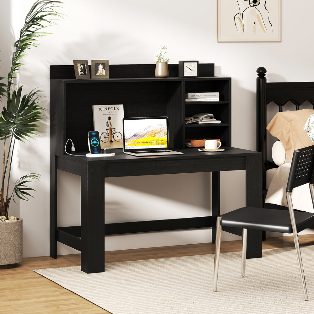 Modern Computer Desk with Hutch and Storage Shelves-Black - Gallery View 1 of 10
