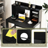 Modern black computer desk with hutch, featuring a spacious surface, storage shelves, and easy-to-clean design.