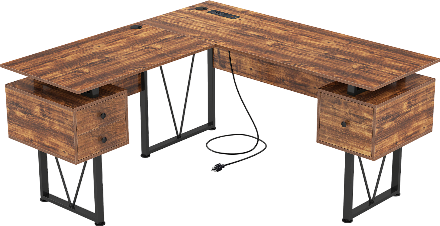 Costway L-Shaped Computer Desk with Storage Drawers and Power Outlets New