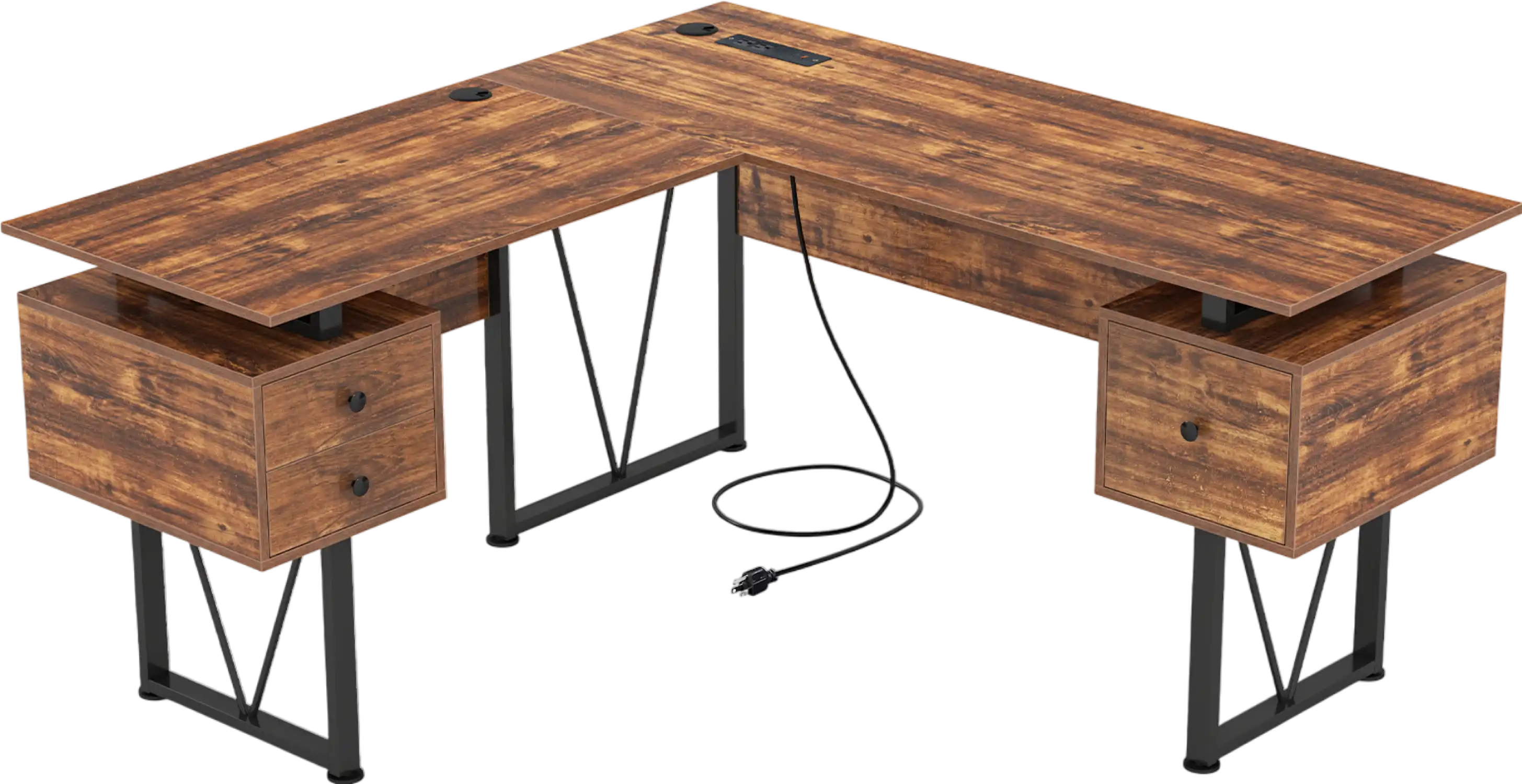 Costway L-Shaped Computer Desk with Storage Drawers and Power Outlets New