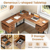 Costway L-Shaped Computer Desk with Storage Drawers and Power Outlets New