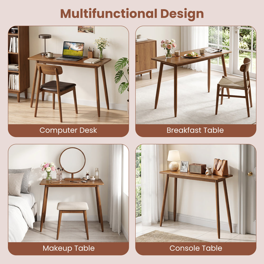 Computer desk with rubber wood legs, spacious walnut tabletop, ideal for studying, dining, or as a makeup table.