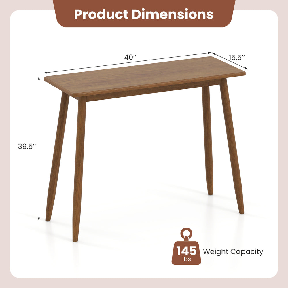 Walnut computer desk with rubber wood legs, featuring a spacious tabletop and safe round corners for versatile use.