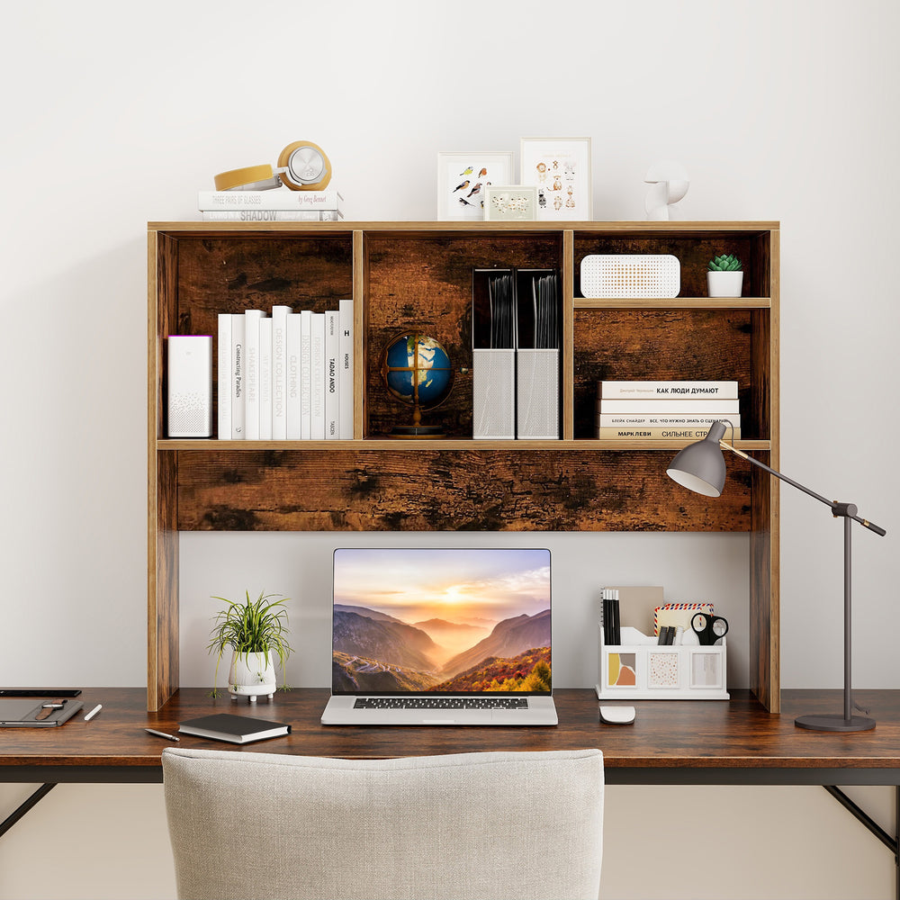 Computer Desktop Bookcase with 4 Cubbies and Open Back Compartment-Coffee - Gallery View 1 of 10