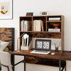 Computer desktop bookcase in coffee finish featuring a wide top and non-slip pads for added stability and scratch.