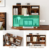 Computer desktop bookcase in coffee with 4 cubbies, wide top, and open back compartment for ample storage.