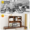 Computer desktop bookcase in coffee finish with an open back compartment, ideal for organizing workspace essentials.