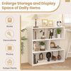 Concave white bookshelf with 3 open shelves, featuring a geometric design for versatile storage in living rooms or offices.