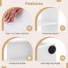 Features of the white Concave & Convex bookshelf include an easy-to-clean surface, protective baffle, and non-slip foot pads.