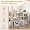 Concave and convex white bookshelf with three open shelves for displaying books and decorations in any living space.