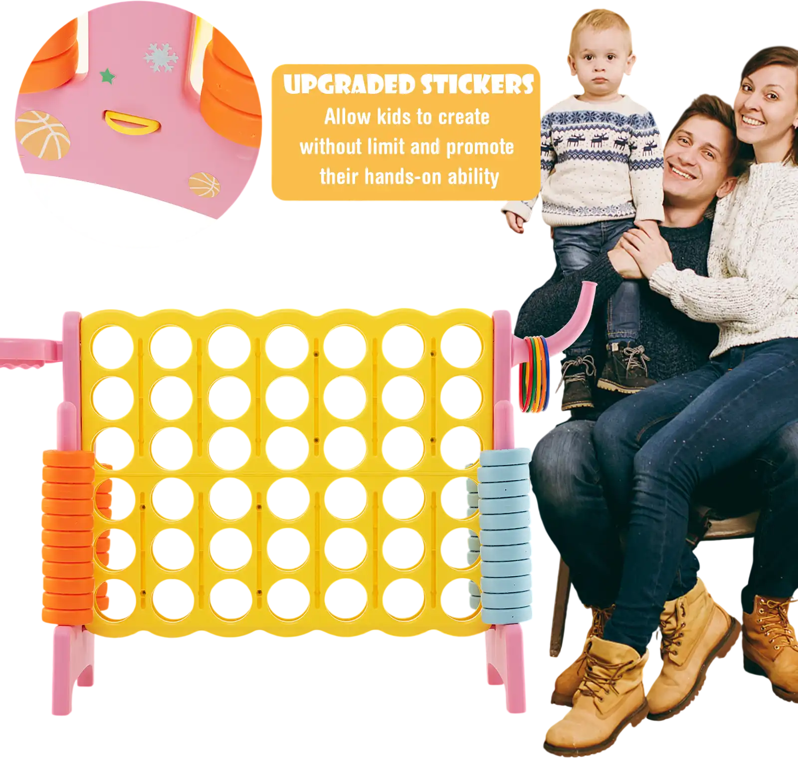 Costway 4-in-a-Row Connect Game w/ Basketball Hoop & Toss Ring Pink 36275914 New