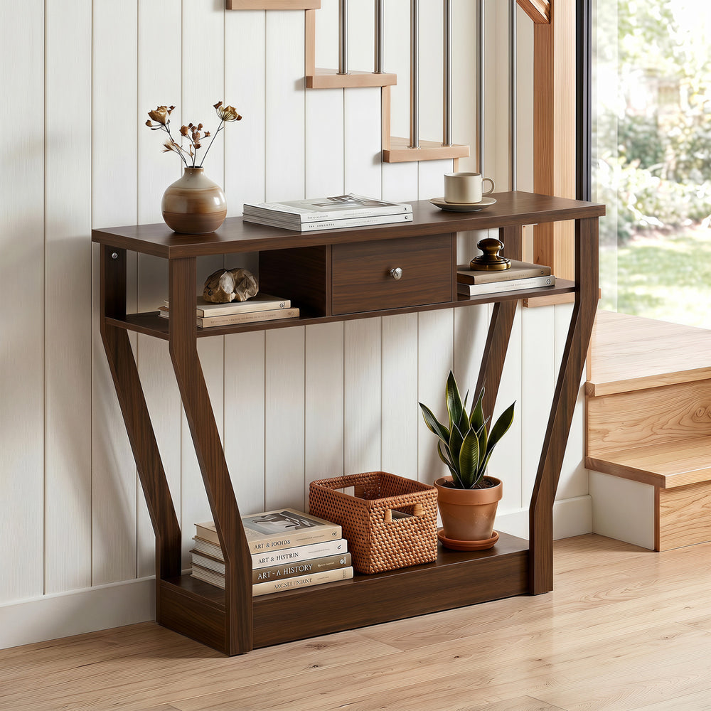 Console Hall Table with Storage Drawer and Shelf-Walnut - Gallery View 1 of 10