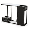 Console table with faux marble top and black metal frame, featuring two plant positions for decorative display.