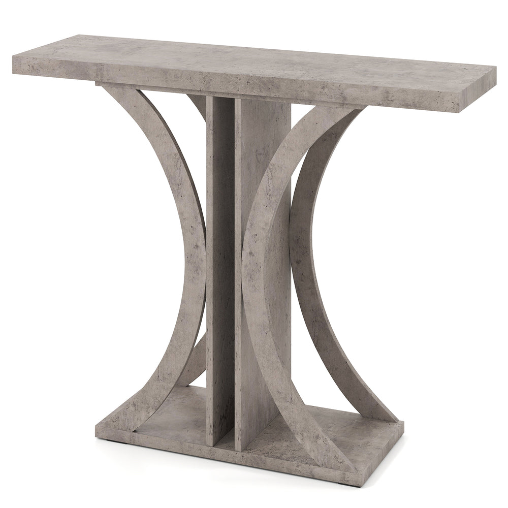Gray console table with geometric frame, 39.5 inches, ideal for entryways and small spaces, featuring abundant display.