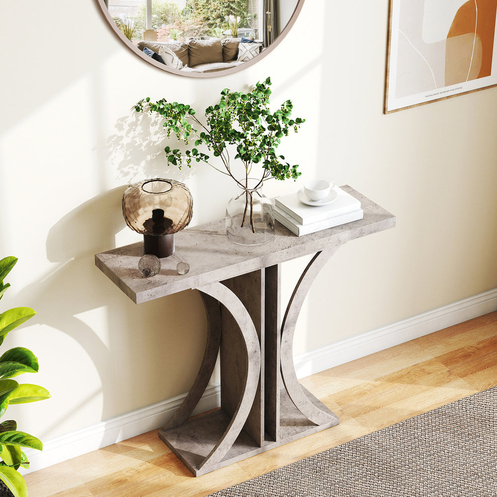 Console Table 39.5 Inch Rectangular Entryway Table with Geometric Frame-Gray - Gallery View 1 of 10