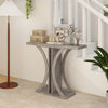 Gray console table with geometric frame, offering ample storage and display space for decor in entryway or hallway.