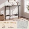 Console table with a gray faux marble tabletop and heavy-duty metal frame, perfect for entryways and easy to clean.