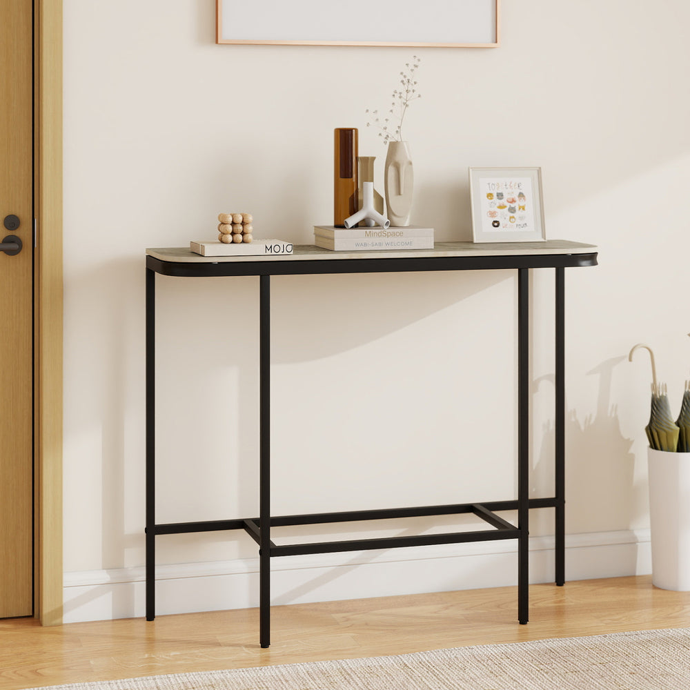 Console Table 44-Inch Entryway Table with Faux Marble Tabletop and Heavy-Duty Metal Frame-Gray - Gallery View 1 of 9