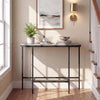 Console table showcasing elegant faux marble patterns and a heavy-duty metal frame, ideal for stylish hallway decor.