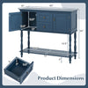 Console table in blue featuring 2 drawers, 2 door cabinets, and a bottom shelf for stylish storage in any room.