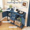 Console table in blue featuring 2 drawers, 2 enclosed cabinets, and an open shelf for stylish and practical storage.