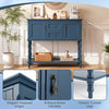 Console table in blue featuring two drawers, two cabinets, and a bottom shelf, perfect for living room organization.