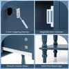 Console table in blue featuring two drawers, two door cabinets, and a bottom storage shelf for organized living spaces.