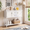 Console Table with 2 Drawers and 2 Door Cabinets and Bottom Storage Shelf-White - Gallery View 1 of 10