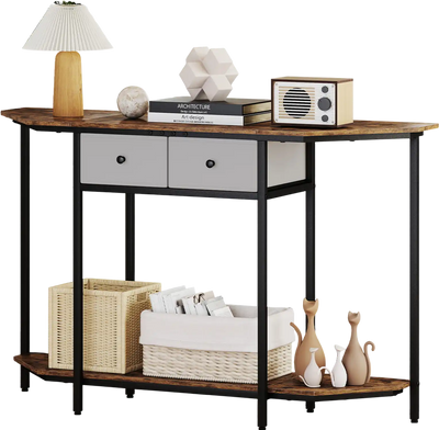 Costway Console Sofa Entryway Table 2 Drawers Open Shelf Rustic Brown 742183965 New