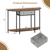 Console table with rustic brown polygonal top, featuring 2 drawers and open shelf, ideal for living rooms and hallways.