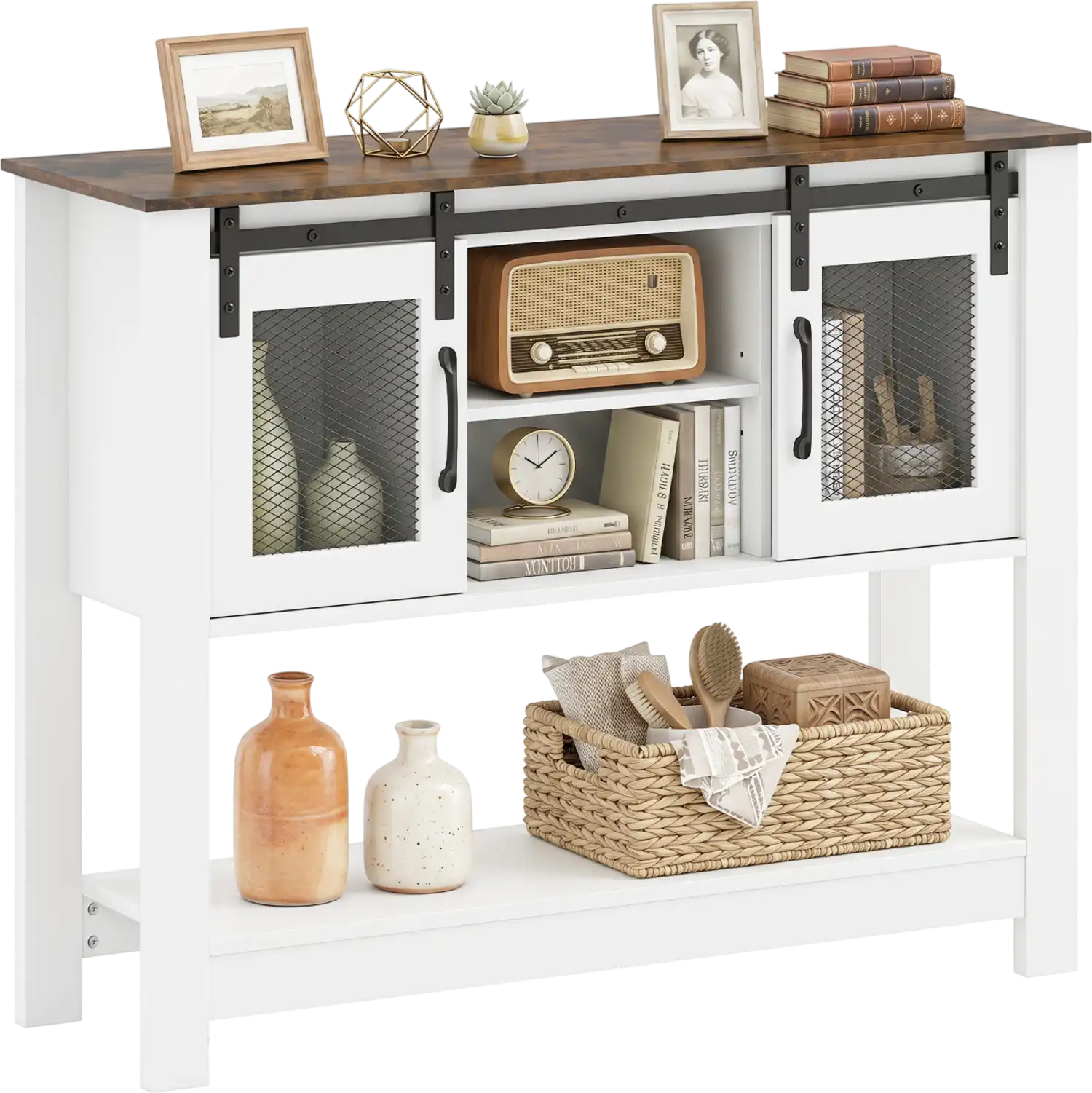 Costway Farmhouse Console Table Sliding Barn Doors Storage Cabinets 46421744 New
