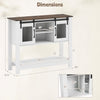 Console table with sliding barn doors, rustic brown top, adjustable shelf, and dimensions for small space storage.