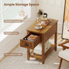 Compact chairside end table with drawer and bottom shelf, featuring a retro design for living room or bedroom use.
