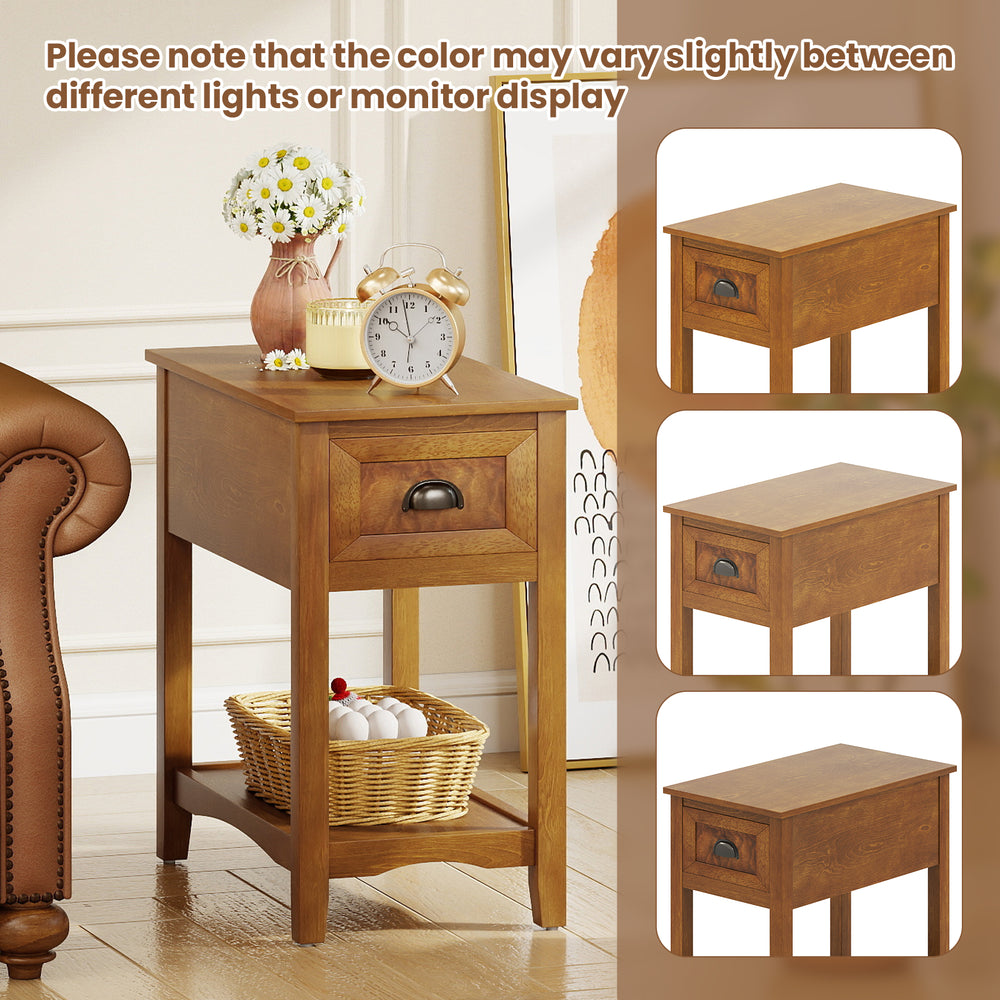 Compact chairside end table in yellow with drawer and shelf, perfect for living room or bedroom storage and decor.