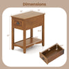 Dimensions of the Contemporary Chair Side End Table with drawer, showcasing compact design and storage features.