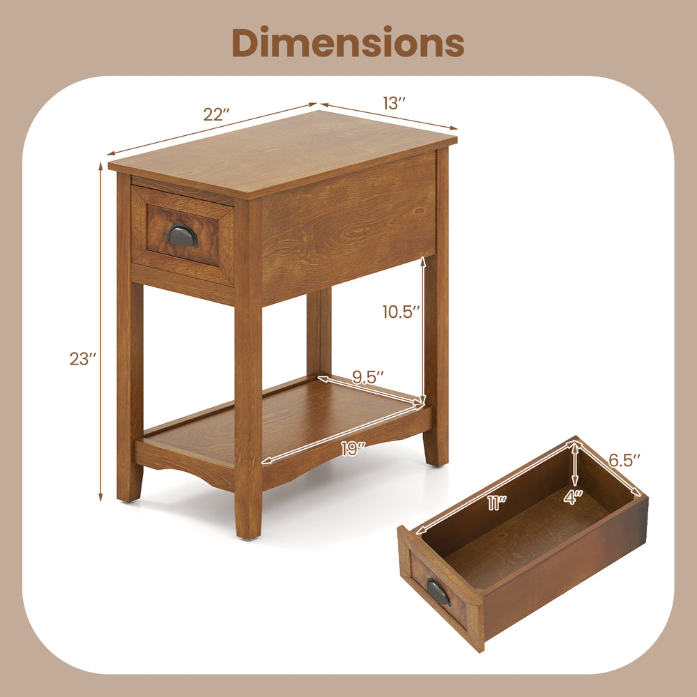 Dimensions of the Contemporary Chair Side End Table with drawer, showcasing compact design and storage features.