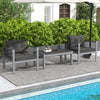 Contemporary gray sofa chairs with WPC armrests and back cushions, perfect for poolside relaxation.